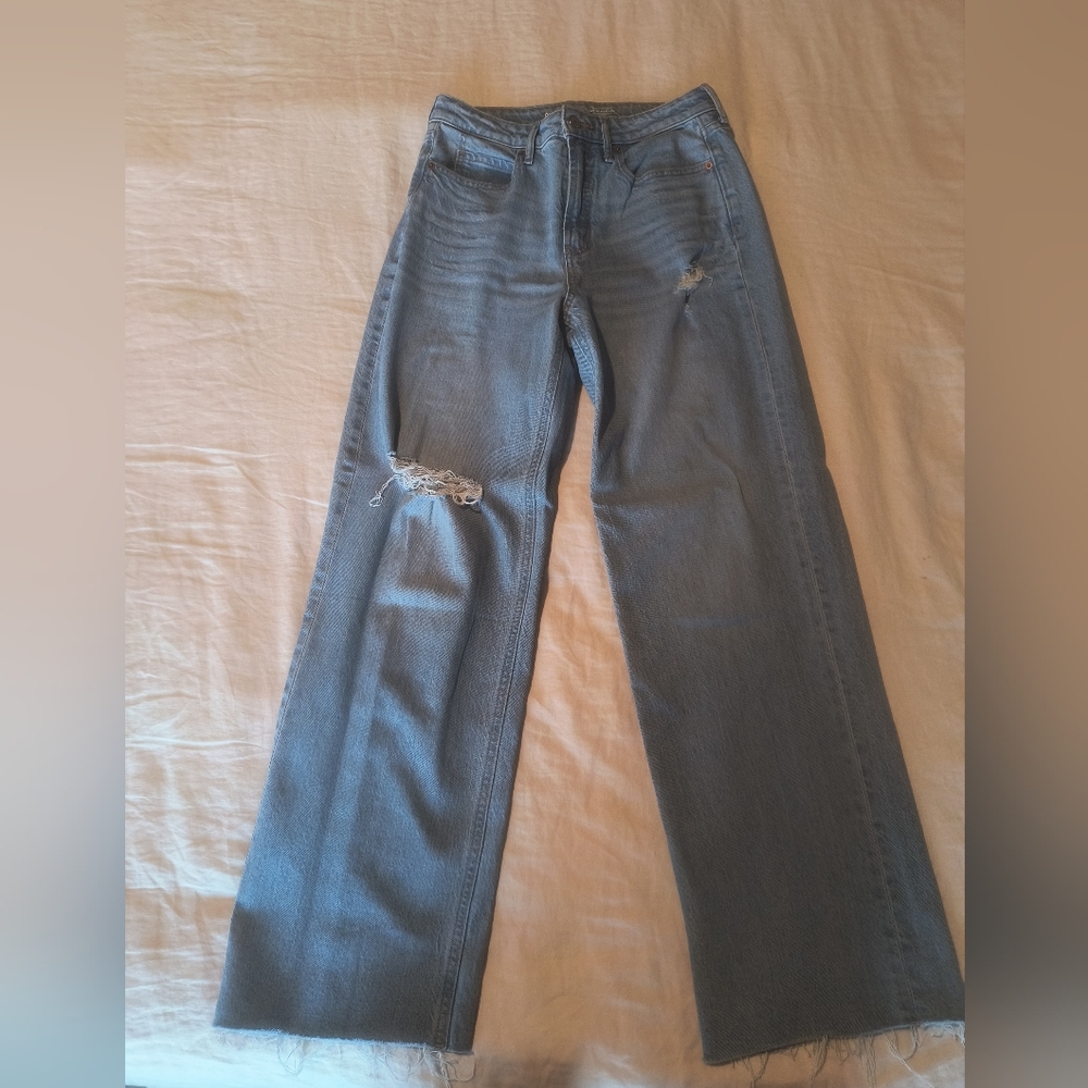 Old Navy Light Blue Distressed Wide Leg Jeans